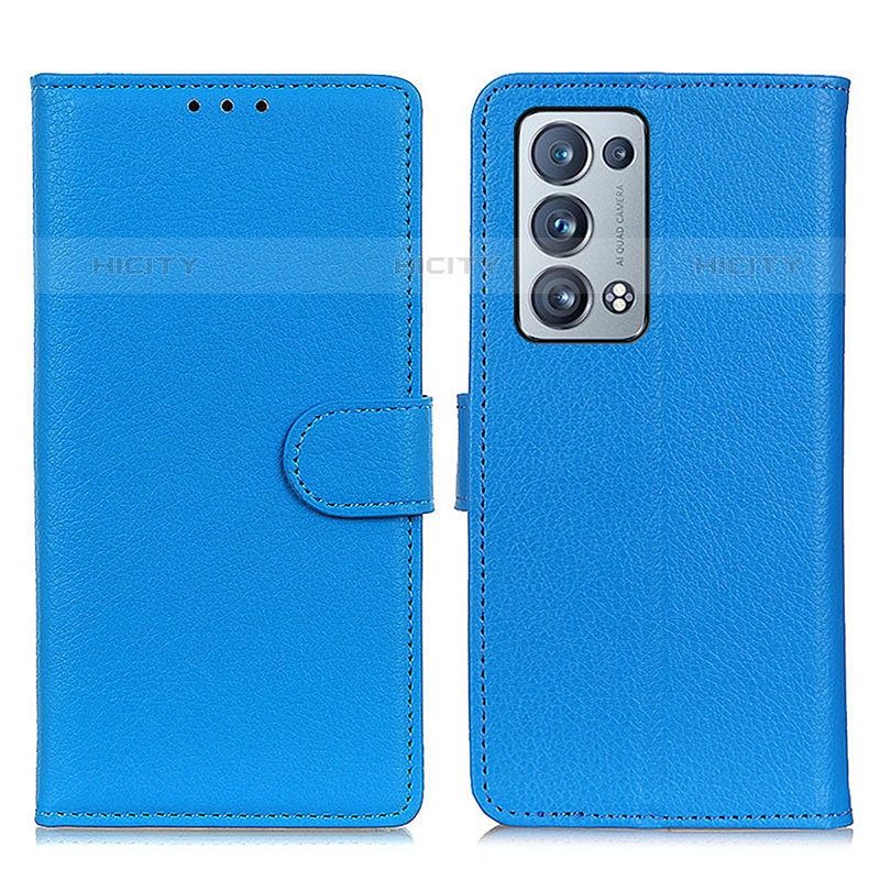 Coque Portefeuille Livre Cuir Etui Clapet A03D pour Oppo Reno6 Pro+ Plus 5G Bleu Ciel Plus
