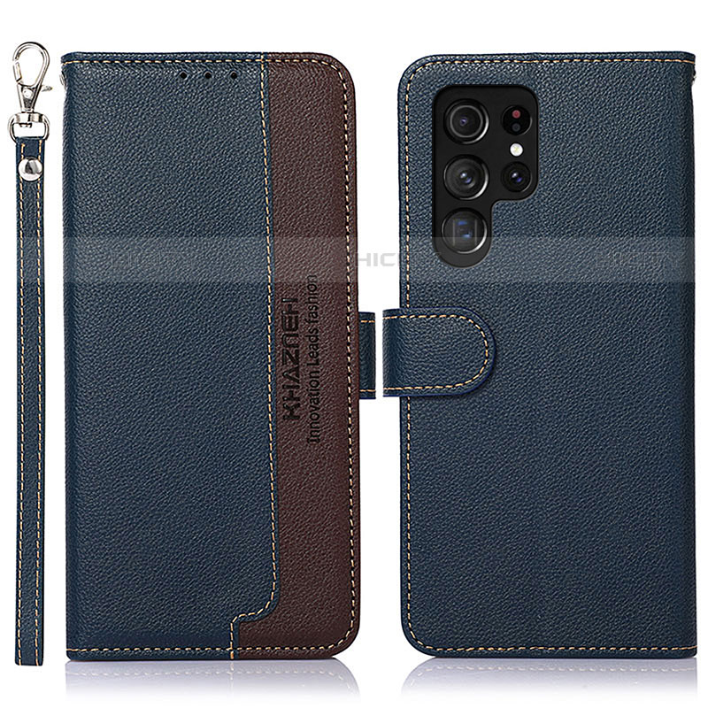 Coque Portefeuille Livre Cuir Etui Clapet A05D pour Samsung Galaxy S21 Ultra 5G Bleu Plus