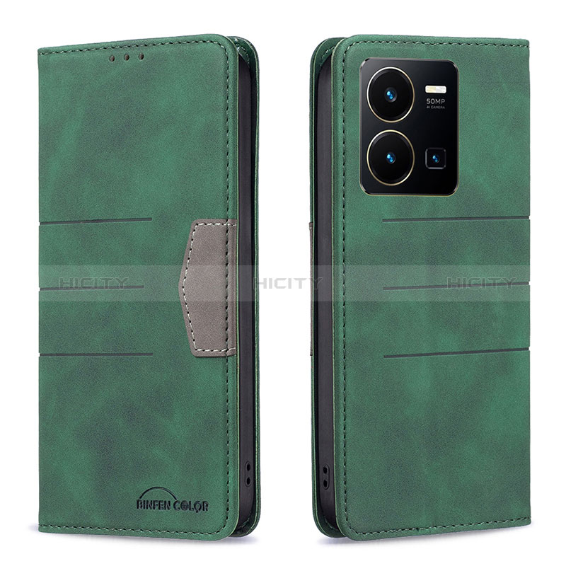 Coque Portefeuille Livre Cuir Etui Clapet B01F pour Vivo Y35 4G Vert Plus