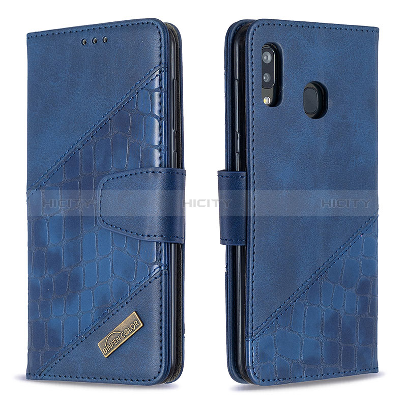 Coque Portefeuille Livre Cuir Etui Clapet B03F pour Samsung Galaxy A20 Bleu Plus