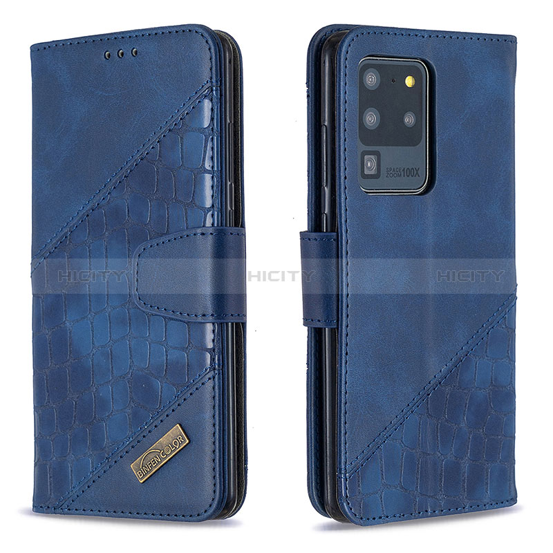 Coque Portefeuille Livre Cuir Etui Clapet B03F pour Samsung Galaxy S20 Ultra 5G Bleu Plus