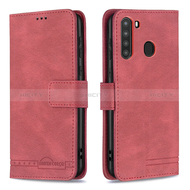 Coque Portefeuille Livre Cuir Etui Clapet B05F pour Samsung Galaxy A21 Rouge Plus