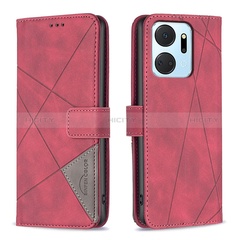 Coque Portefeuille Livre Cuir Etui Clapet B08F pour Huawei Honor X7a Rouge Plus