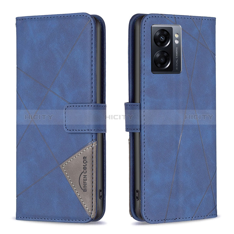 Coque Portefeuille Livre Cuir Etui Clapet B08F pour Oppo A56S 5G Bleu Plus