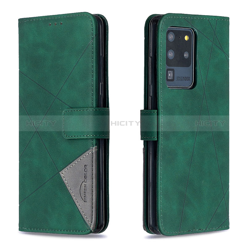 Coque Portefeuille Livre Cuir Etui Clapet B08F pour Samsung Galaxy S20 Ultra Vert Plus