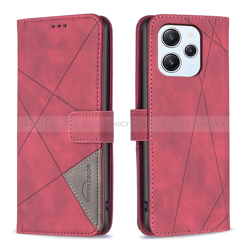 Coque Portefeuille Livre Cuir Etui Clapet B08F pour Xiaomi Redmi 12 4G Rouge Plus