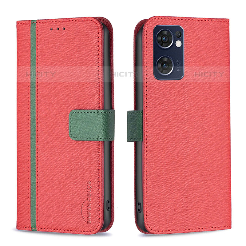 Coque Portefeuille Livre Cuir Etui Clapet B13F pour Oppo Reno7 5G Rouge Plus