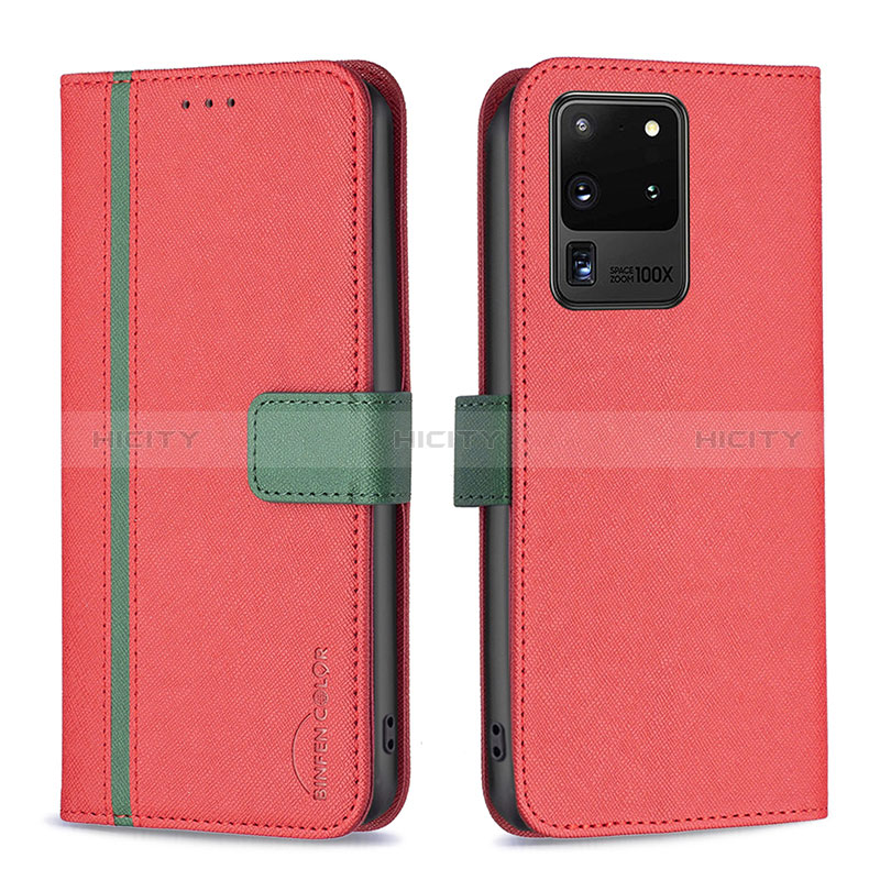 Coque Portefeuille Livre Cuir Etui Clapet B13F pour Samsung Galaxy S20 Ultra 5G Rouge Plus