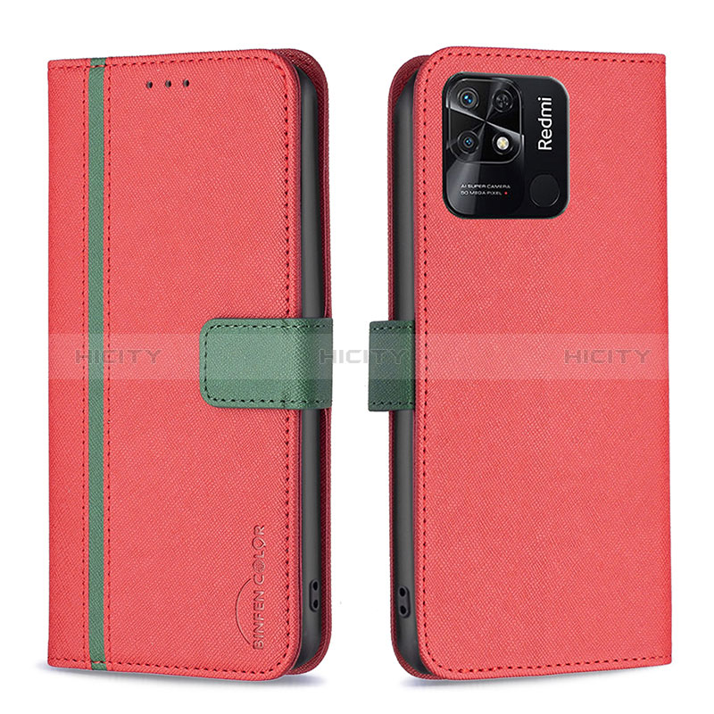 Coque Portefeuille Livre Cuir Etui Clapet B13F pour Xiaomi Redmi 10 India Rouge Plus
