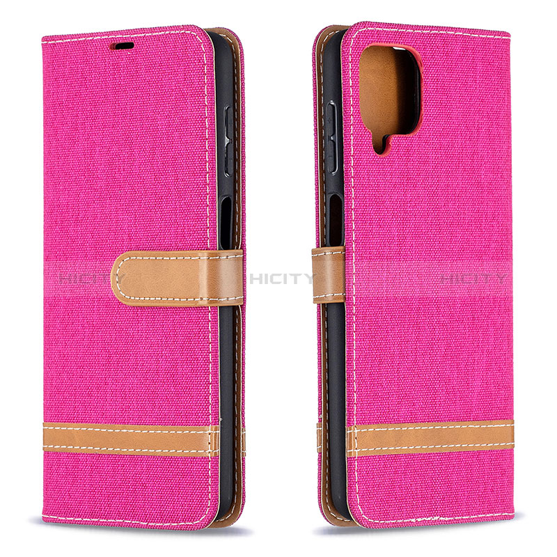 Coque Portefeuille Livre Cuir Etui Clapet B16F pour Samsung Galaxy A12 5G Rose Rouge Plus