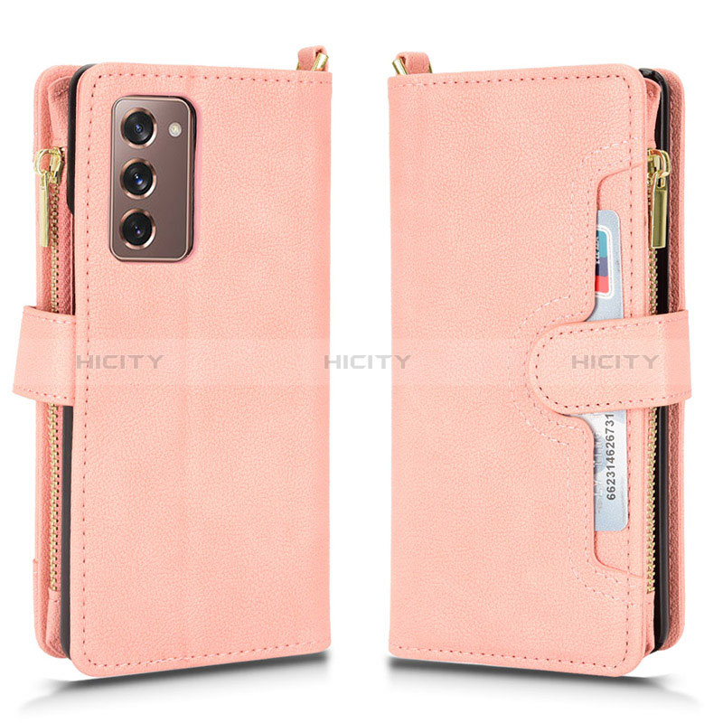 Coque Portefeuille Livre Cuir Etui Clapet BY2 pour Samsung Galaxy Z Fold2 5G Or Rose Plus