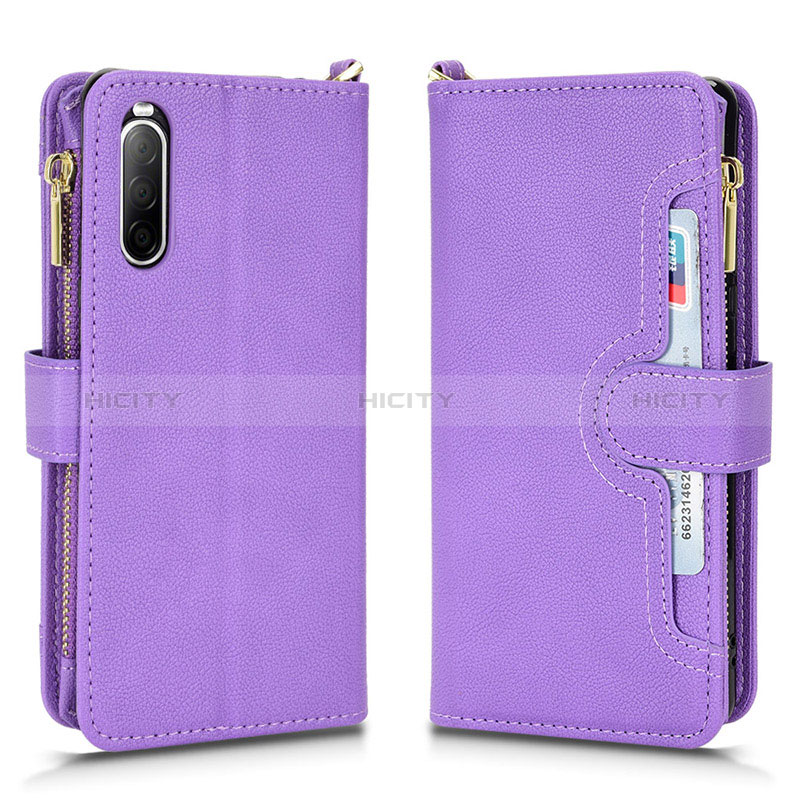 Coque Portefeuille Livre Cuir Etui Clapet BY2 pour Sony Xperia 10 II Violet Plus