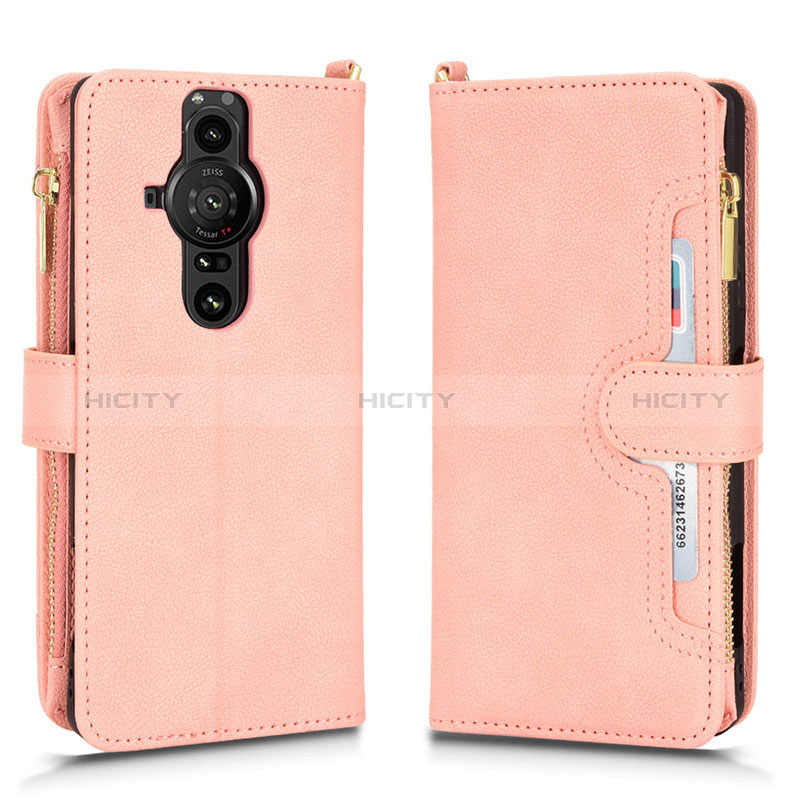 Coque Portefeuille Livre Cuir Etui Clapet BY2 pour Sony Xperia PRO-I Or Rose Plus