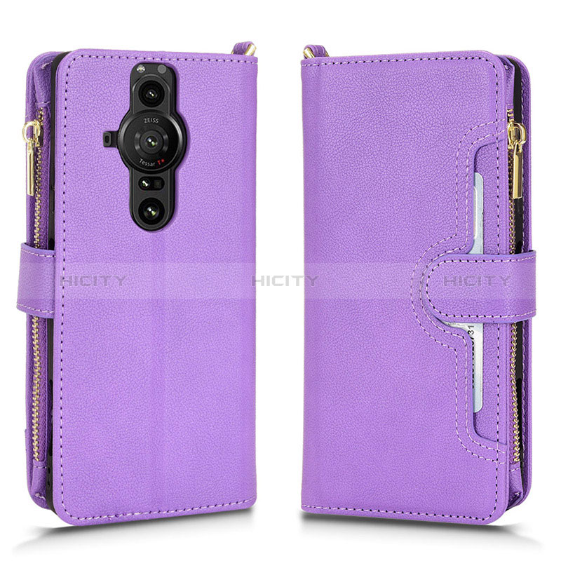 Coque Portefeuille Livre Cuir Etui Clapet BY2 pour Sony Xperia PRO-I Violet Plus