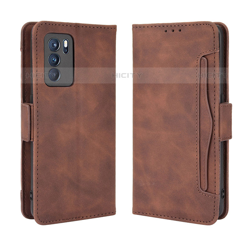 Coque Portefeuille Livre Cuir Etui Clapet BY3 pour Oppo Reno6 Pro 5G India Marron Plus