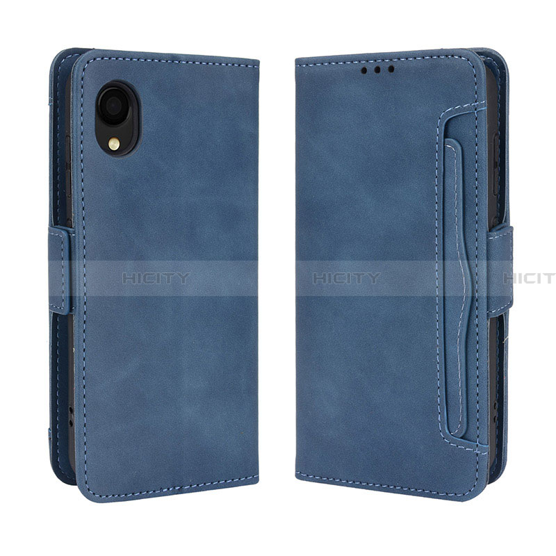 Coque Portefeuille Livre Cuir Etui Clapet BY3 pour Samsung Galaxy A22 5G SC-56B Bleu Plus