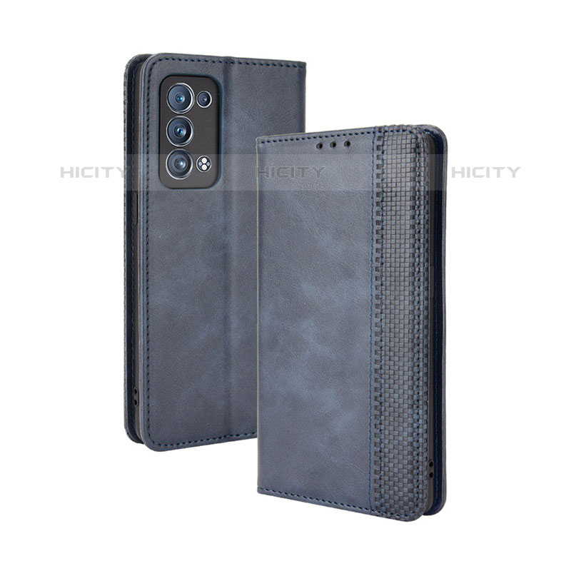 Coque Portefeuille Livre Cuir Etui Clapet BY4 pour Oppo Reno6 Pro+ Plus 5G Bleu Plus