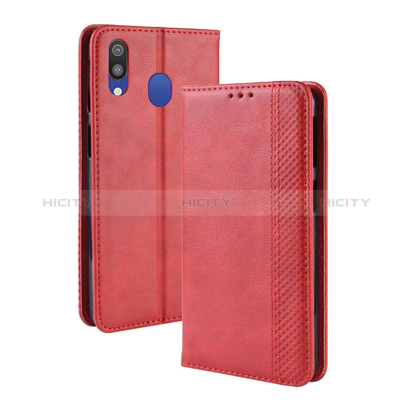 Coque Portefeuille Livre Cuir Etui Clapet BY4 pour Samsung Galaxy M20 Rouge Plus