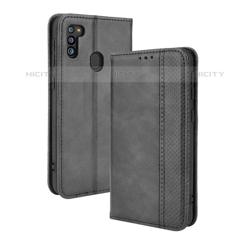 Coque Portefeuille Livre Cuir Etui Clapet BY4 pour Samsung Galaxy M21 (2021) Noir Plus