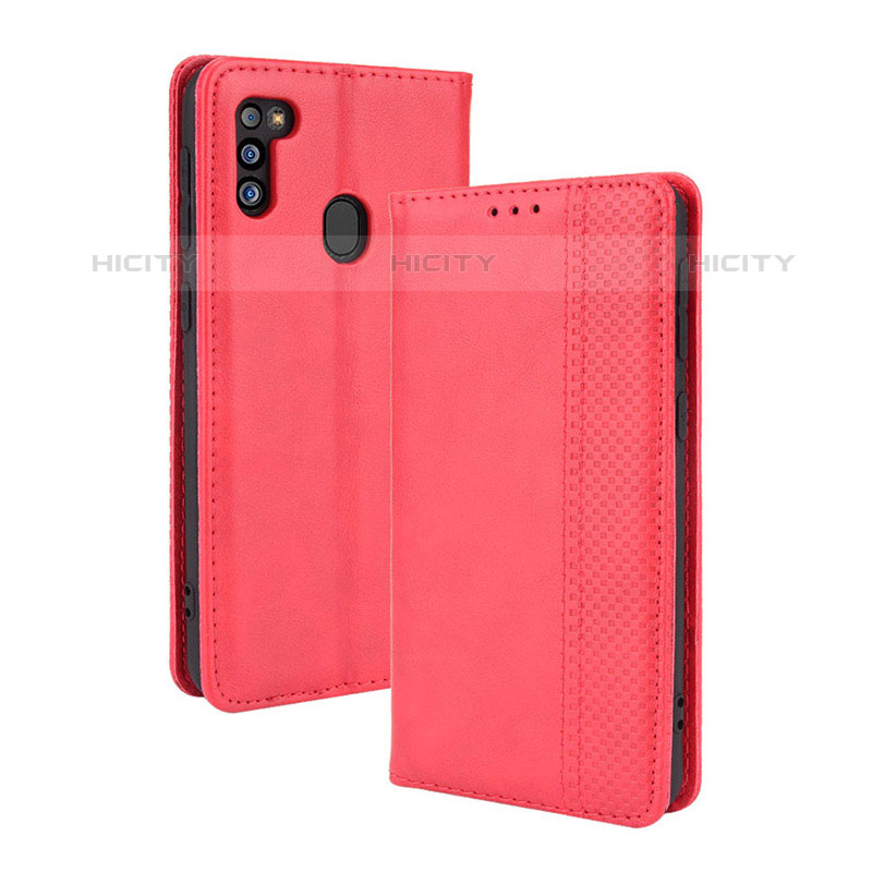 Coque Portefeuille Livre Cuir Etui Clapet BY4 pour Samsung Galaxy M21 (2021) Rouge Plus