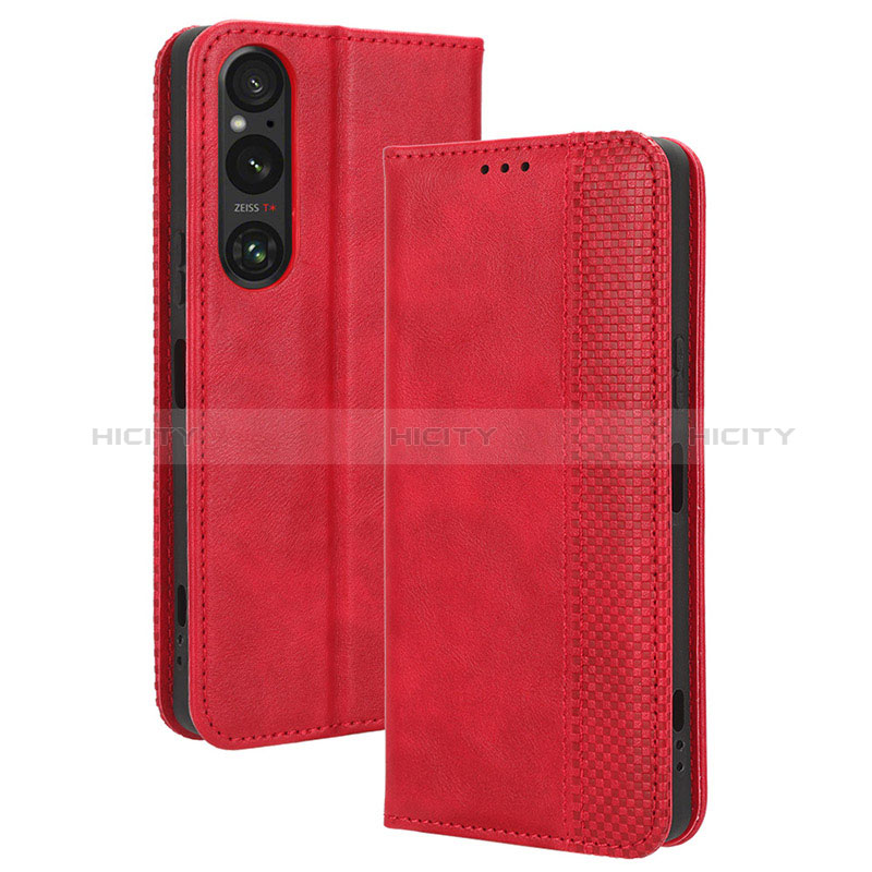 Coque Portefeuille Livre Cuir Etui Clapet BY4 pour Sony Xperia 1 V Rouge Plus