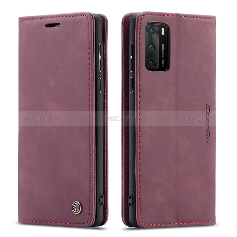 Coque Portefeuille Livre Cuir Etui Clapet C01S pour Huawei P40 Vin Rouge Plus