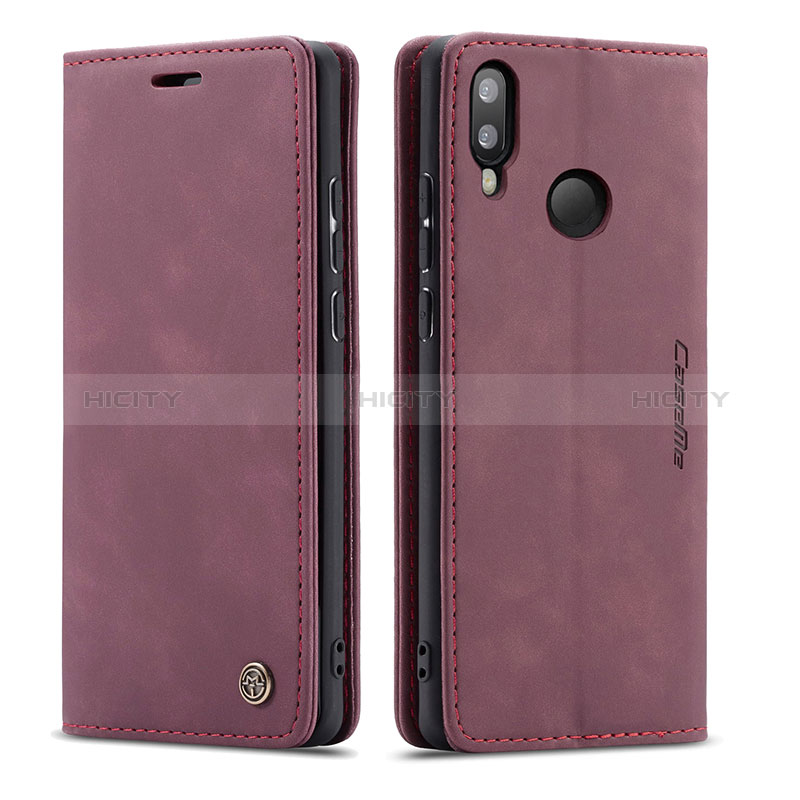 Coque Portefeuille Livre Cuir Etui Clapet C01S pour Samsung Galaxy M20 Vin Rouge Plus