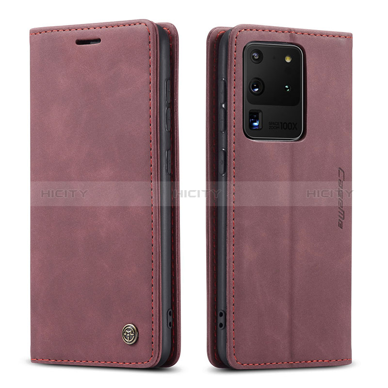 Coque Portefeuille Livre Cuir Etui Clapet C01S pour Samsung Galaxy S20 Ultra 5G Vin Rouge Plus