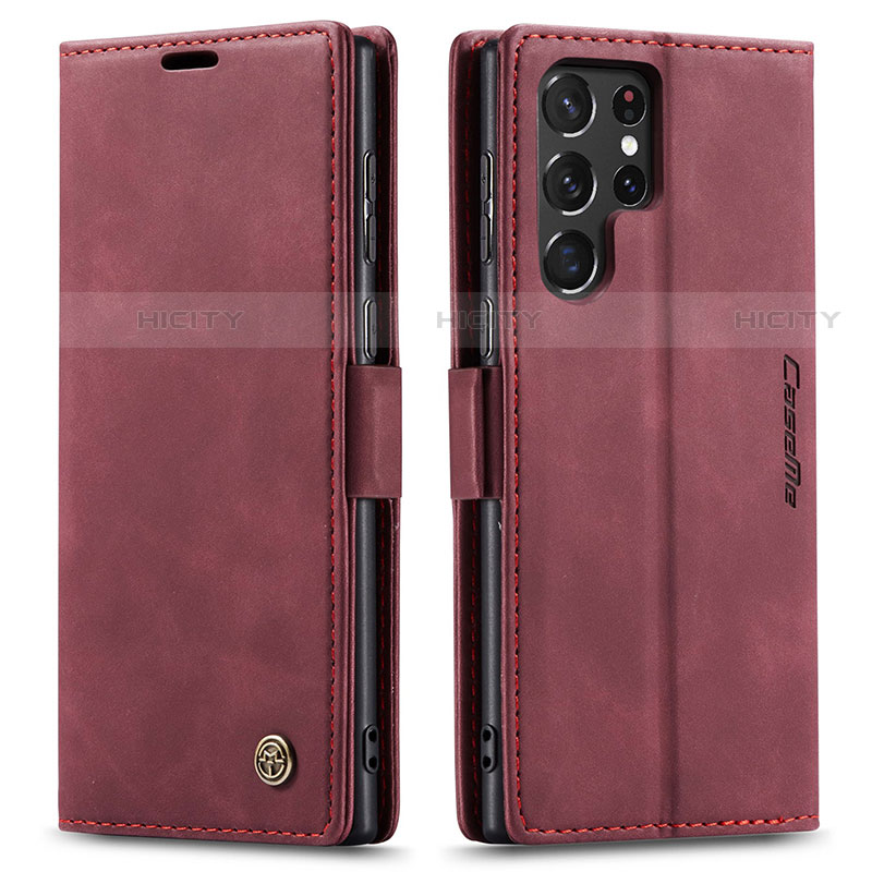 Coque Portefeuille Livre Cuir Etui Clapet C03S pour Samsung Galaxy S22 Ultra 5G Vin Rouge Plus