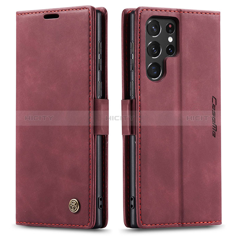 Coque Portefeuille Livre Cuir Etui Clapet C03S pour Samsung Galaxy S24 Ultra 5G Vin Rouge Plus