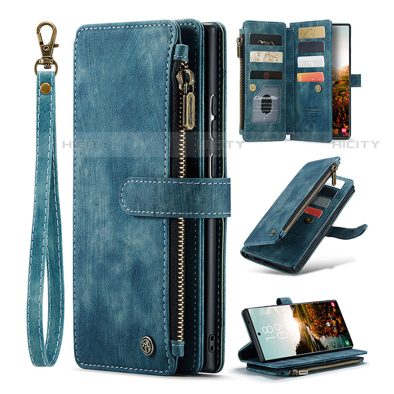 Coque Portefeuille Livre Cuir Etui Clapet C07S pour Samsung Galaxy S22 Ultra 5G Bleu Plus