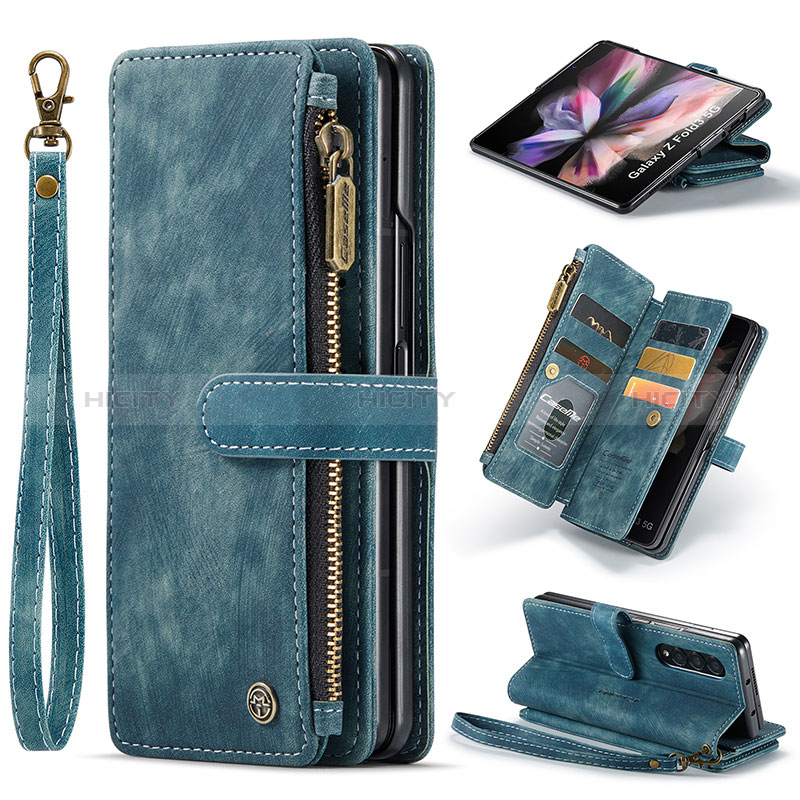 Coque Portefeuille Livre Cuir Etui Clapet CS1 pour Samsung Galaxy Z Fold3 5G Bleu Plus