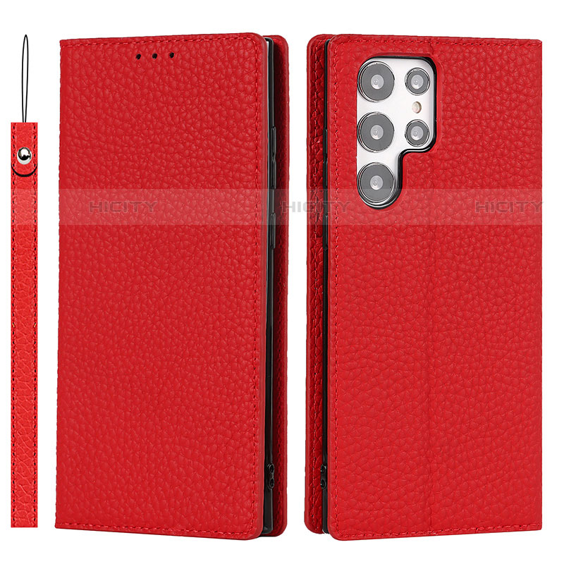 Coque Portefeuille Livre Cuir Etui Clapet D01T pour Samsung Galaxy S23 Ultra 5G Rouge Plus