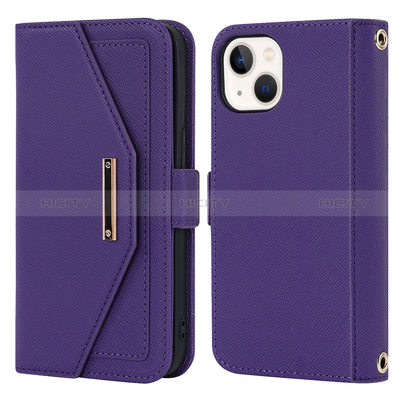 Coque Portefeuille Livre Cuir Etui Clapet D07T pour Apple iPhone 14 Plus Violet Plus
