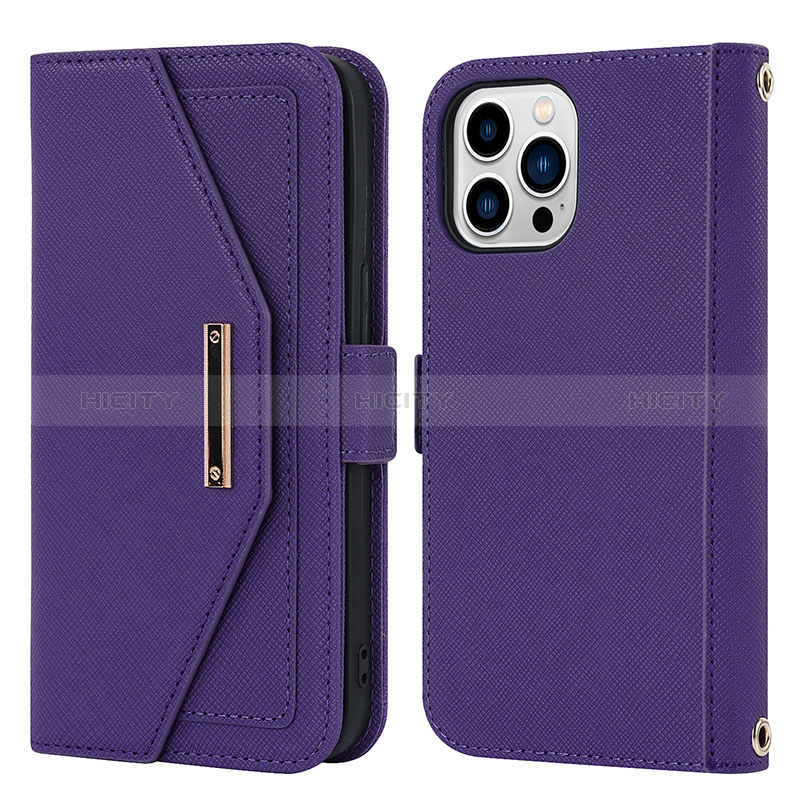 Coque Portefeuille Livre Cuir Etui Clapet D07T pour Apple iPhone 15 Pro Violet Plus