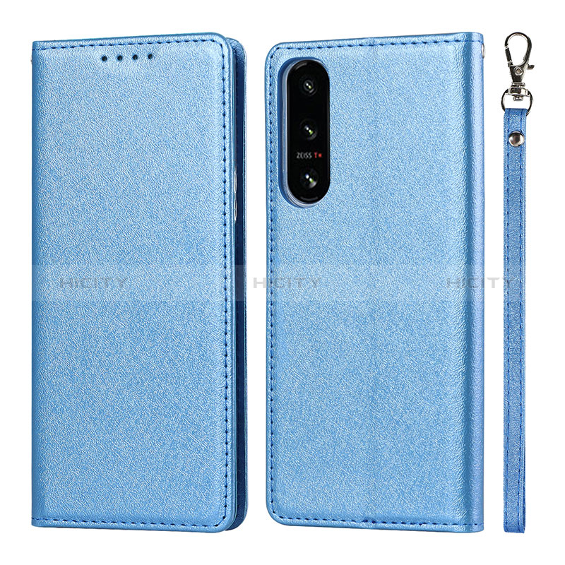 Coque Portefeuille Livre Cuir Etui Clapet DT1 pour Sony Xperia 5 IV Bleu Plus