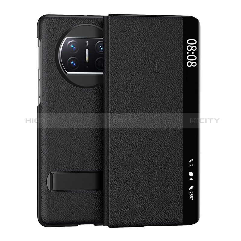 Coque Portefeuille Livre Cuir Etui Clapet GS1 pour Huawei Mate X3 Noir Plus