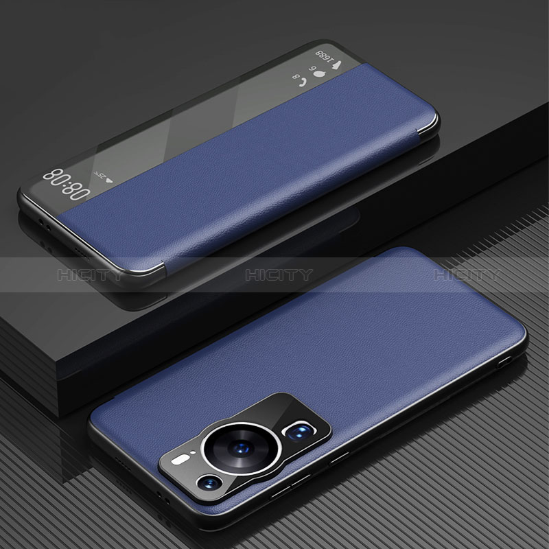 Coque Portefeuille Livre Cuir Etui Clapet GS1 pour Huawei P60 Pro Bleu Plus