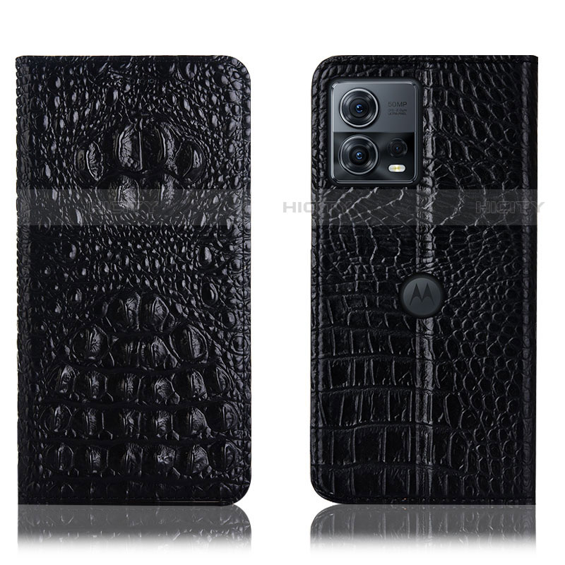 Coque Portefeuille Livre Cuir Etui Clapet H01P pour Motorola Moto Edge 30 Fusion 5G Noir Plus