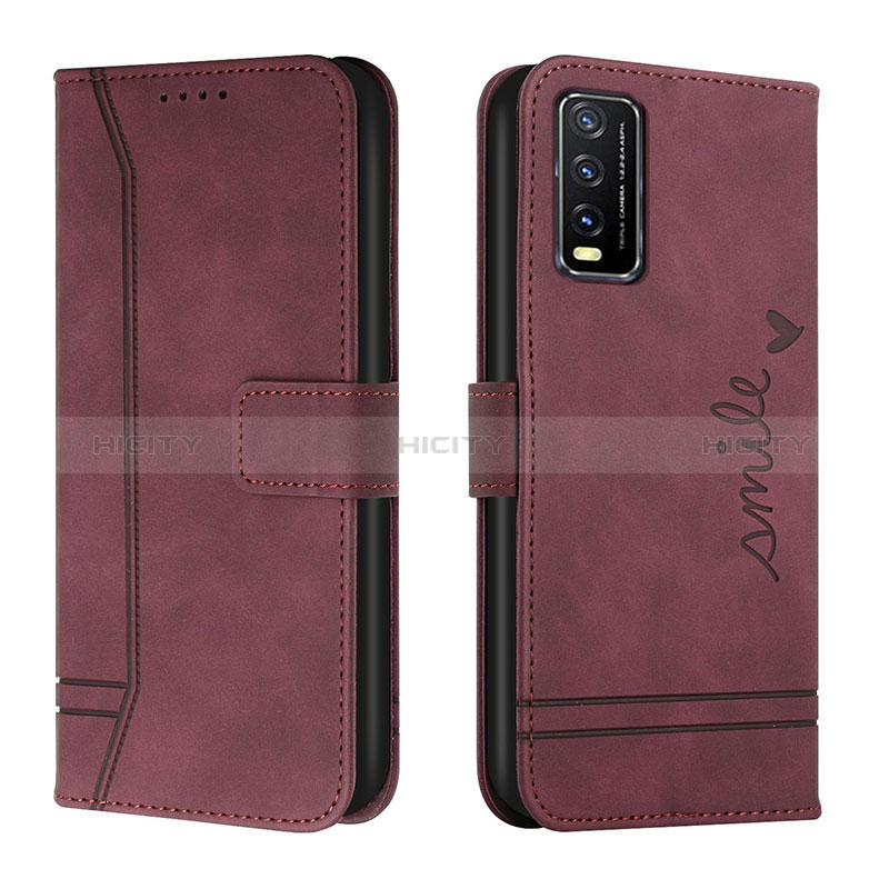 Coque Portefeuille Livre Cuir Etui Clapet H01X pour Vivo Y20 Rouge Plus