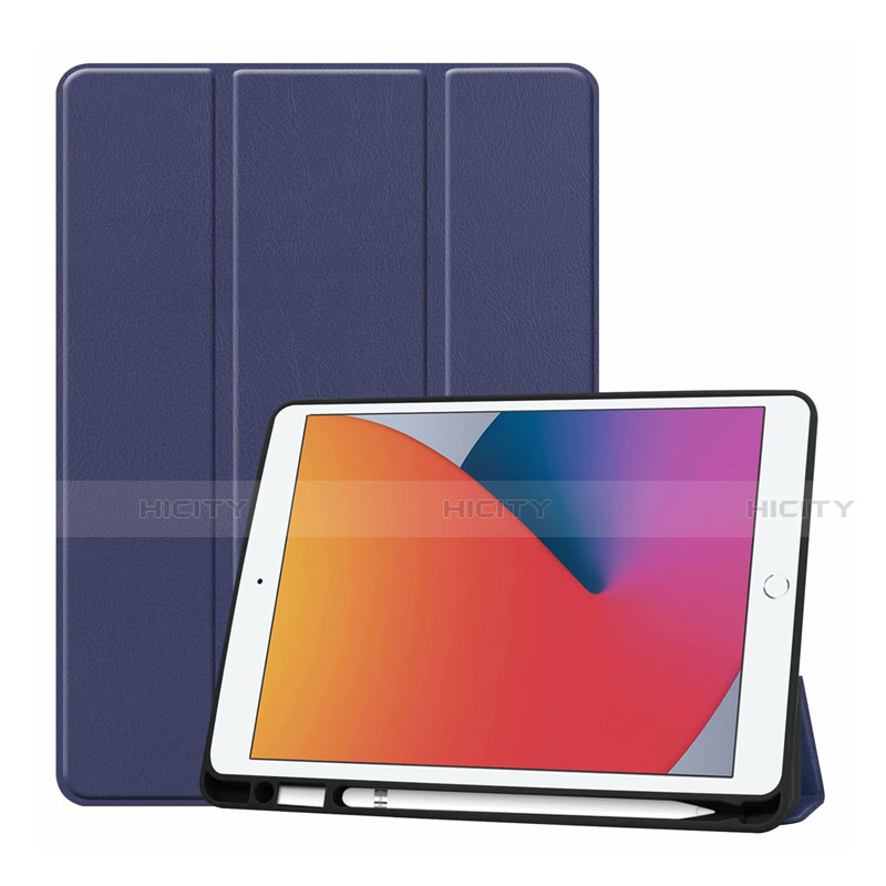 Coque Portefeuille Livre Cuir Etui Clapet L01 pour Apple iPad 10.2 (2020) Bleu Plus