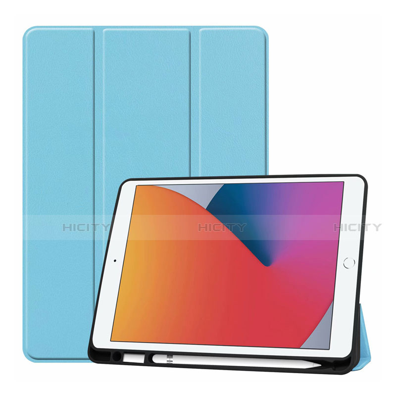 Coque Portefeuille Livre Cuir Etui Clapet L01 pour Apple iPad 10.2 (2020) Bleu Ciel Plus
