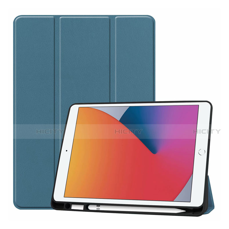 Coque Portefeuille Livre Cuir Etui Clapet L01 pour Apple iPad 10.2 (2020) Cyan Plus