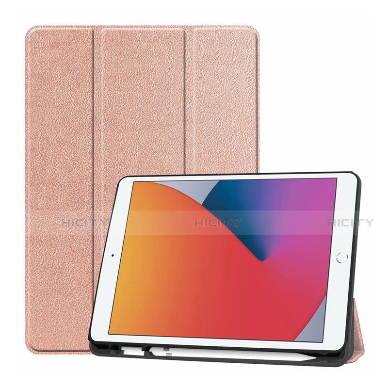 Coque Portefeuille Livre Cuir Etui Clapet L01 pour Apple iPad 10.2 (2020) Or Rose Plus