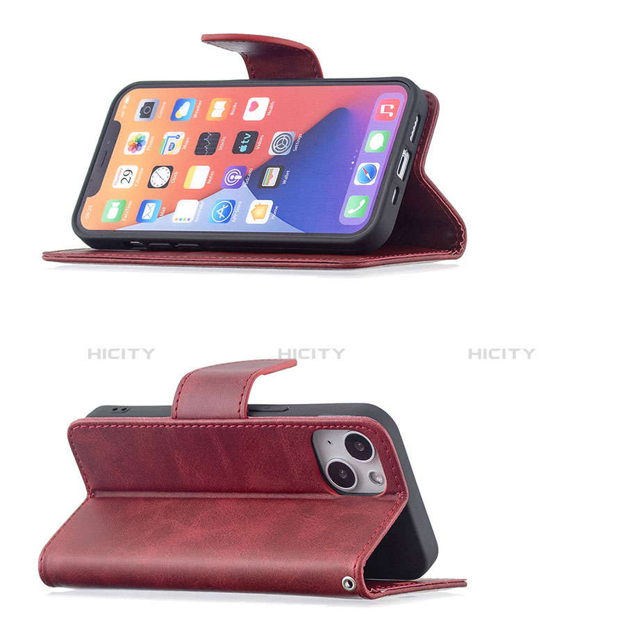 Coque Portefeuille Livre Cuir Etui Clapet L01 pour Apple iPhone 14 Rouge Plus