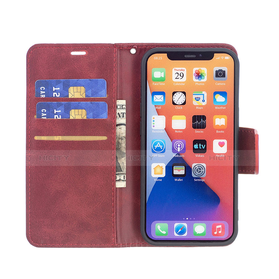 Coque Portefeuille Livre Cuir Etui Clapet L01 pour Apple iPhone 14 Rouge Plus