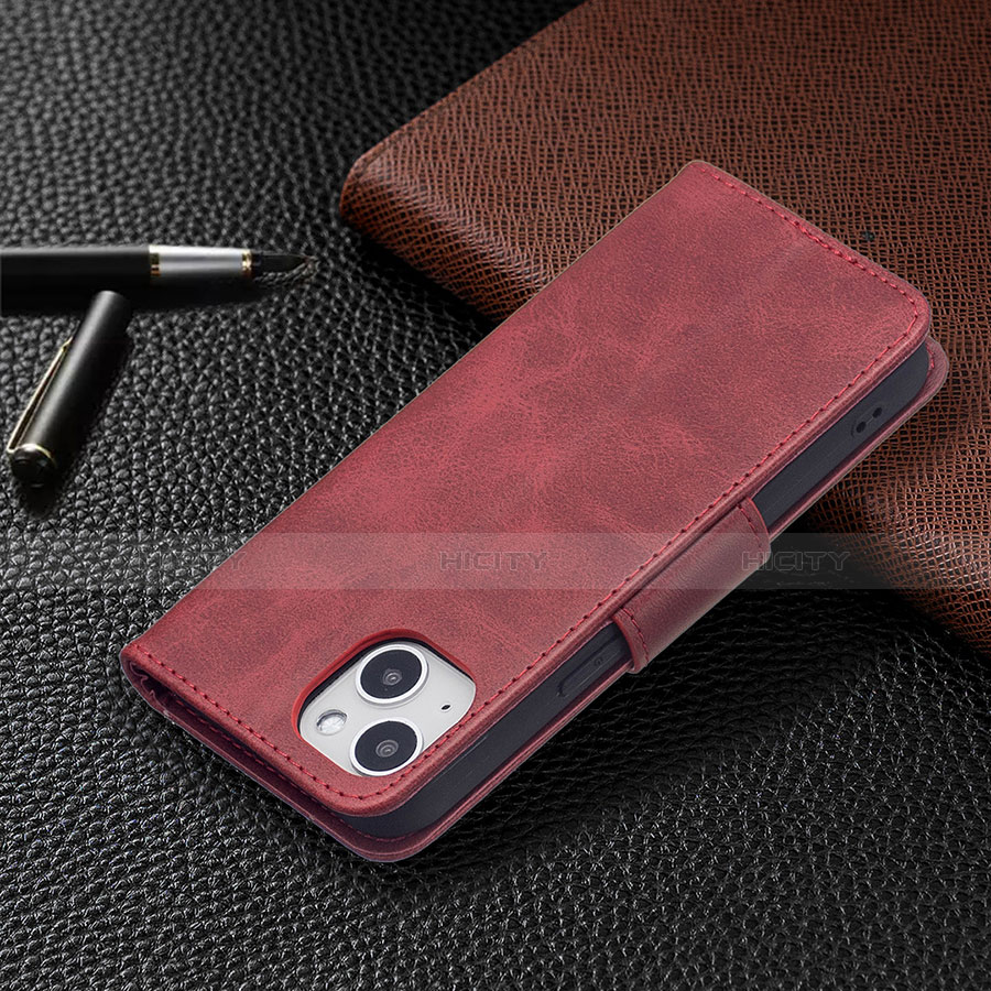 Coque Portefeuille Livre Cuir Etui Clapet L01 pour Apple iPhone 14 Rouge Plus