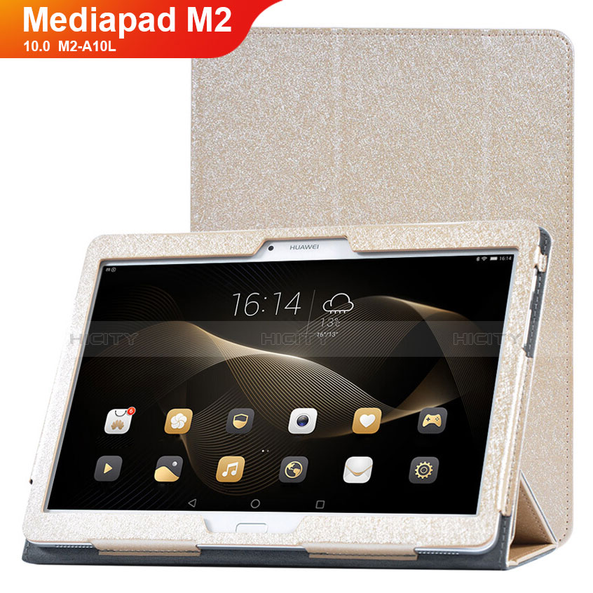 Coque Portefeuille Livre Cuir Etui Clapet L01 pour Huawei MediaPad M2 10.0 M2-A10L Or Plus