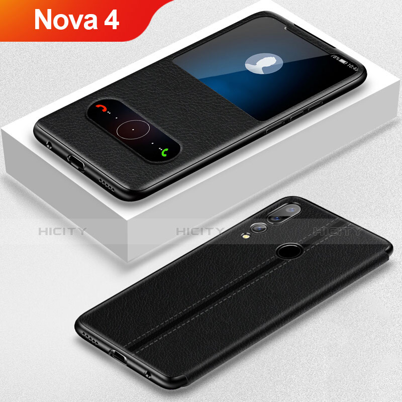 Coque Portefeuille Livre Cuir Etui Clapet L01 pour Huawei Nova 4 Noir Plus
