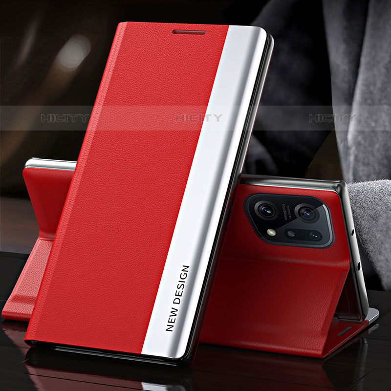 Coque Portefeuille Livre Cuir Etui Clapet L01 pour Oppo Find X5 Pro 5G Rouge Plus
